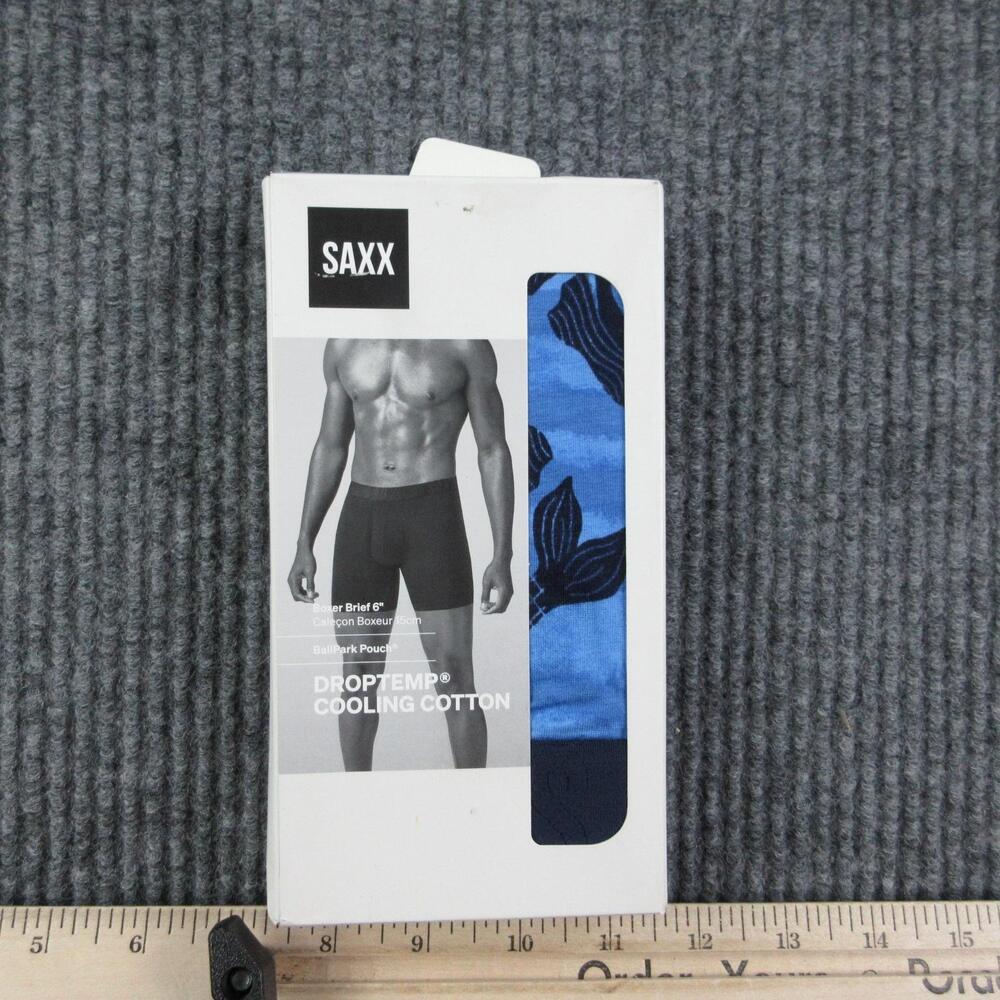 Saxx Boxer Briefs Mens L Blue Camouflage DropTemp Cooling Cotton 6in NWT